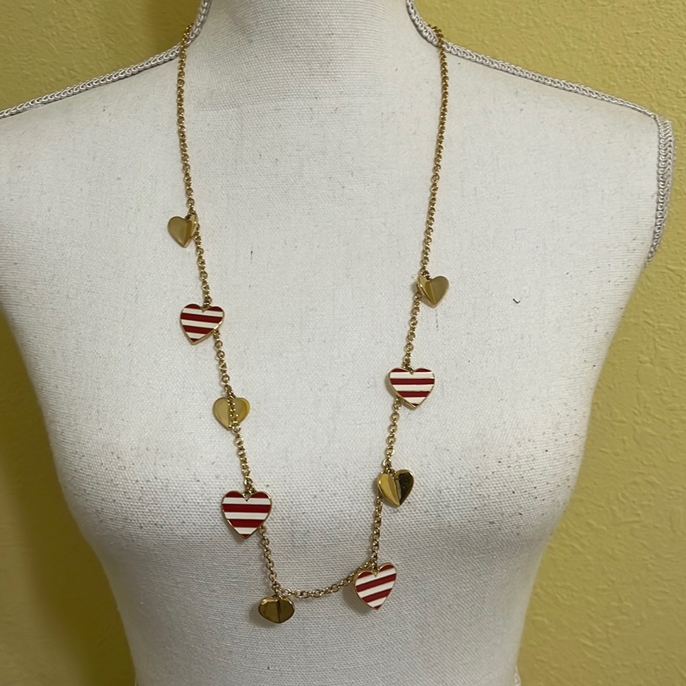Talbots floating heart, red and white gold long necklace